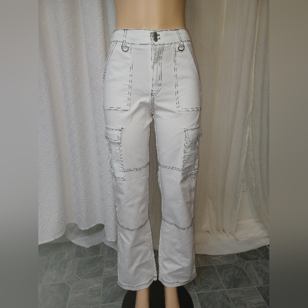 Charlotte Russe Women Size S Cream Cargo Pants with Stitch Accents